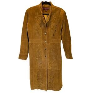 Margaret Godfrey Brown Suede Floral Embroidered Coat Jacket Size 10 Leather Boho